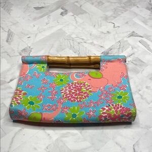 Floral Print Women's Bag with Bamboo Handle